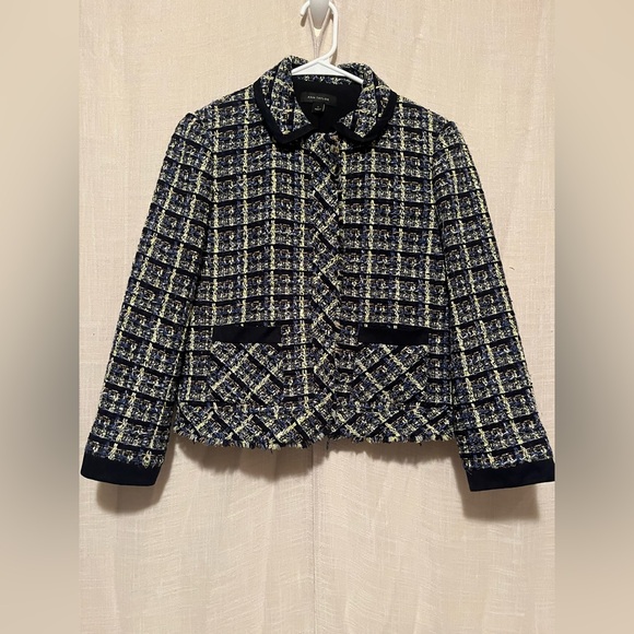 Ann Taylor Tweed Zip Front Jacket Size 6 – Navy/Yellow/Black/Green - Picture 1 of 8